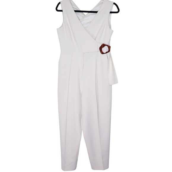 Topshop Pants - TOPSHOP Belted V-Neck Wrap Jumpsuit Ivory Tapered Leg Casual Women's 6P